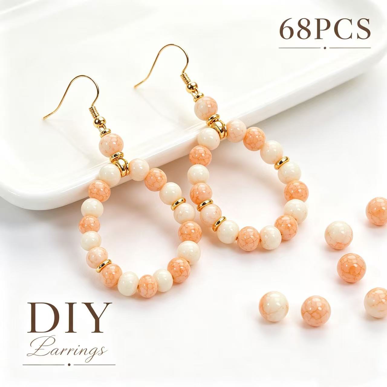 68pcs Orange Yellow Glass Beads for DIY Jewelry Making